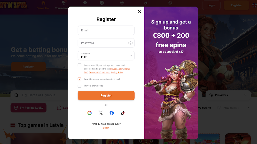Hitnspin Casino 🎖️ 800€ Bonuss + 200 Bezriska Griezieni