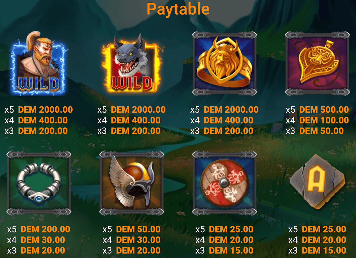 Asgard Legends paytable