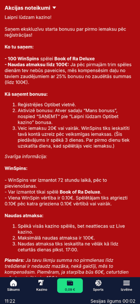 Pārbaudiet bonusa aktivizāciju