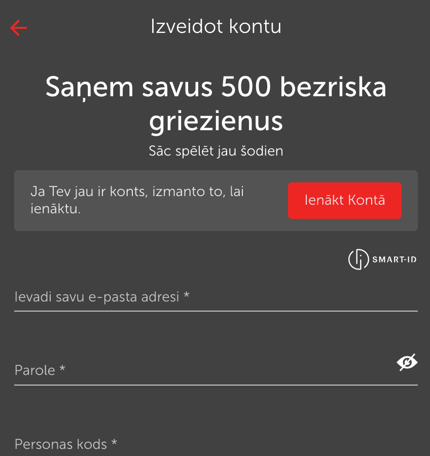 Reģistrējieties Betsafe kazino un verificējiet savu kontu