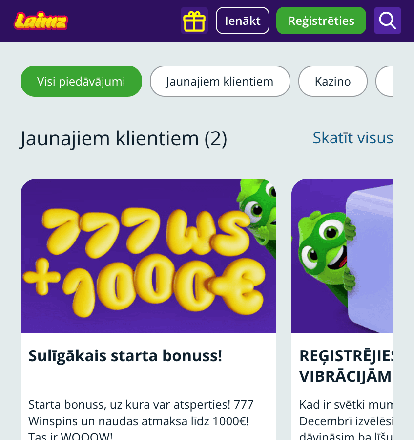 Izvēlieties bonusa piedāvājumu